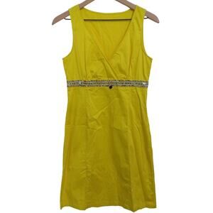 Love Moschino Womens Yellow Sleeveless Dress Colorful Beaded Waist Belt